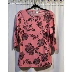 Christopher & Banks Womens Round Neck 3/4 Sleeve Top Size Small Pink/Black